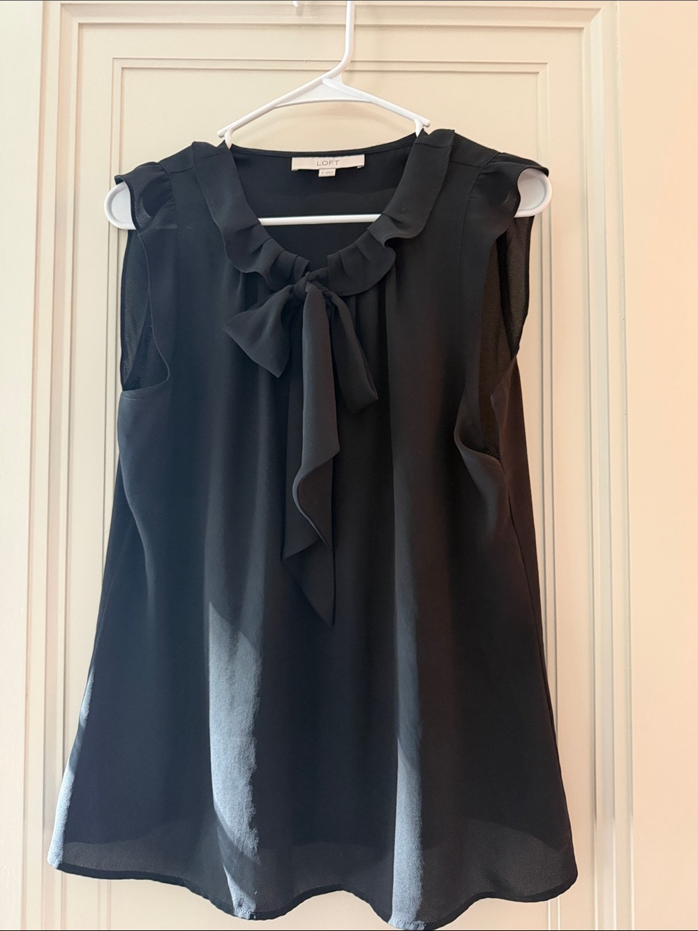 LOFT Black Ruffle Tie-Neck Sleeveless Camisole